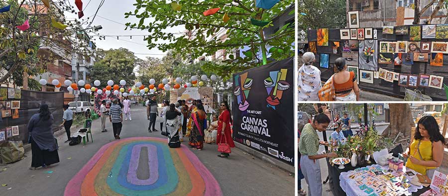Visitors take a stroll through The Art Cart Canvas Carnival at Jodhpur Park Road. Paintings, junk jewellery and artists in action have been the main highlight of the event organised in  association with Rotary Club Calcutta North East. The event will continue till March 5