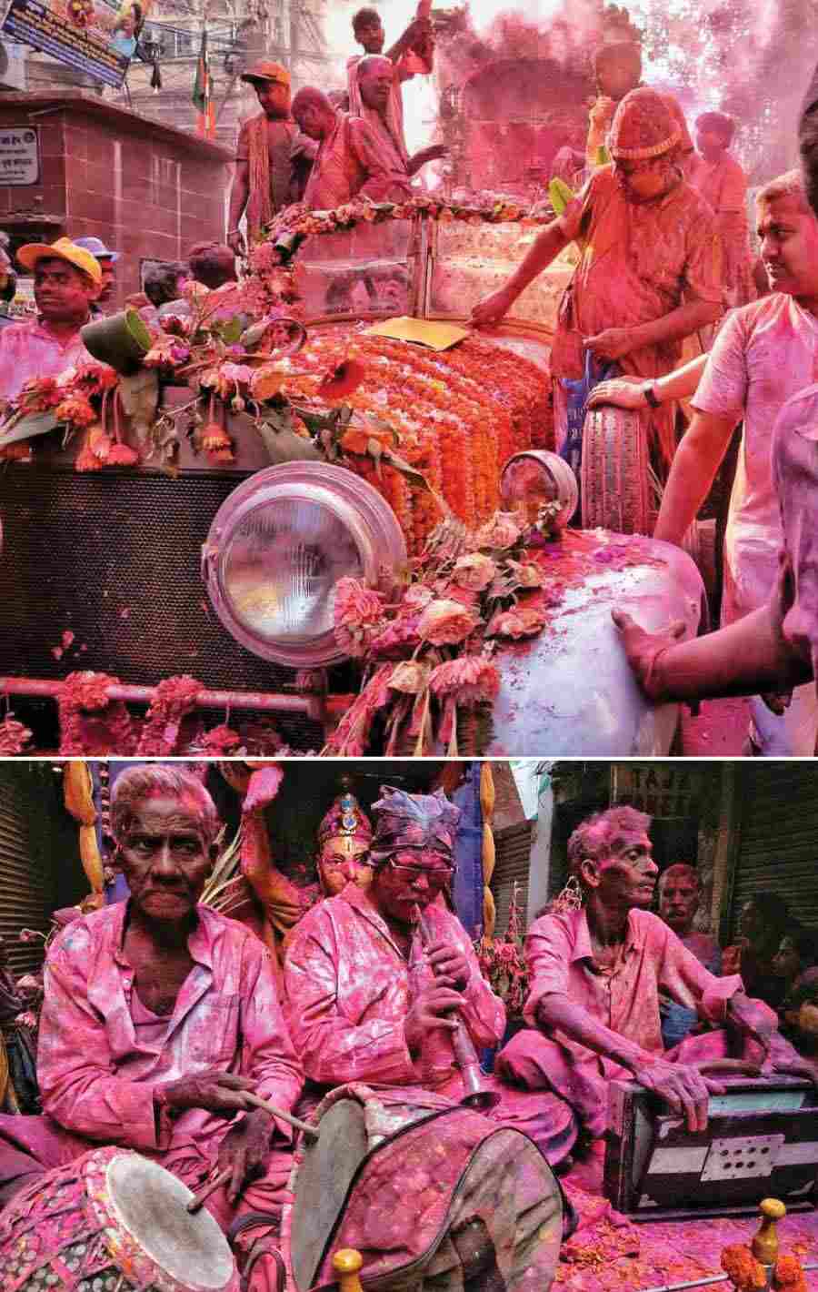A colour-drenched crowd at Burrabazar on Sunday