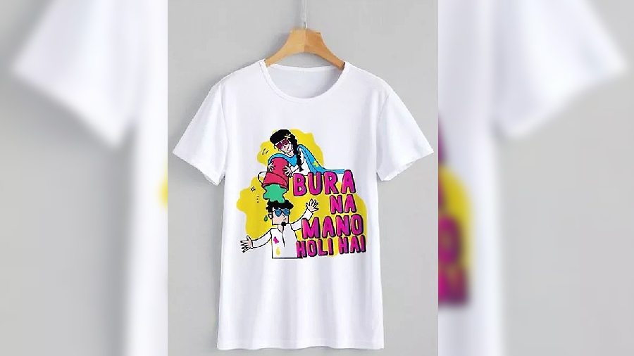 With the cute illustration spelling the classic Holi saying ‘Bura na mano Holi hai’, this T-shirt is perfect as your Holi OOTD. Rs 181 @ meesho.com
