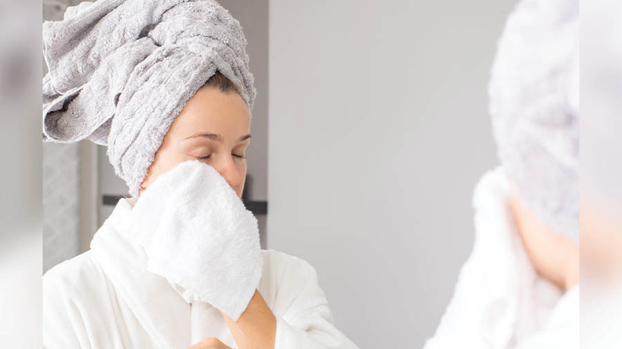 Skip the makeup remover wipes and use a reusable makeup towel — they are gentle for your skin and also a more sustainable option