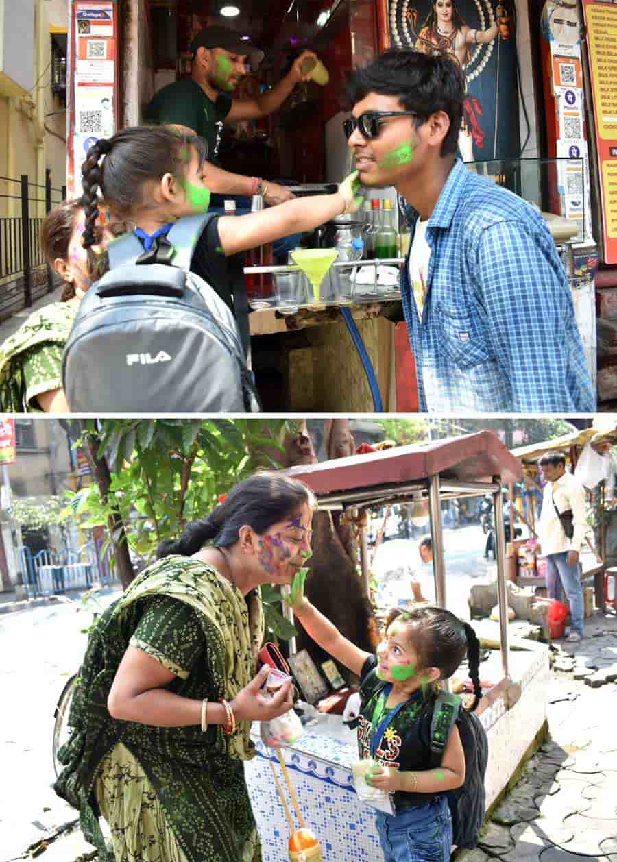 People play Holi and indulge in some thandai on Monday
