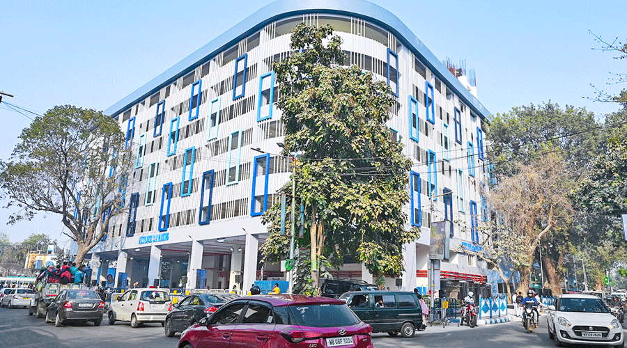 The six-storeyed car parking facility in Alipore where cracks have appeared on the roof.