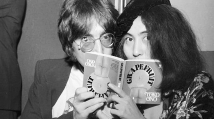 Yoko Ono and John Lennon at a book signing for Grapefruit in London.