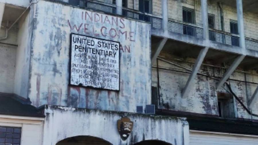 On November 20, 1969, 70-plus Native Americans boarded reach Alcatraz Island three boats and sailed to the island. They scribbled a message on the water tower: “Peace and Freedom. Welcome. Home of the Free Indian Land.”