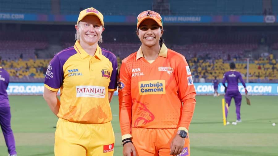 Sneh Rana (right) with Alyssa Healy, ahead of the match between the Gujarat Giants and the UP Warriorz on March 5