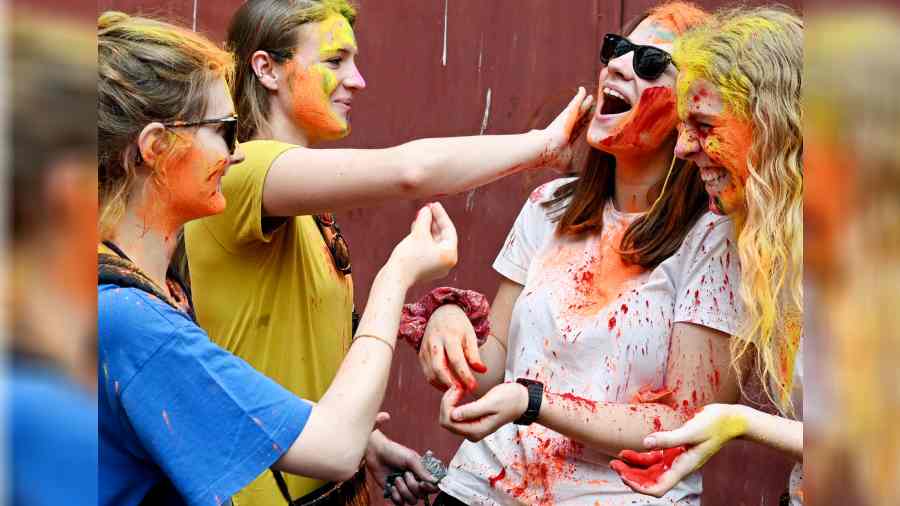 Holi celebrations on Sudder Street on Tuesday
