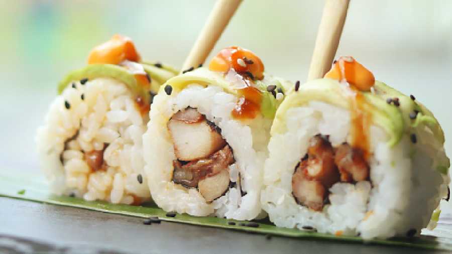 Teriyaki Chicken Avocado Sushi: A classic combination of a myriad of Japanese flavours. The juicy and tender teriyaki sauce-laced chicken balances out the sushi rice. We love the creamy avocado on top.