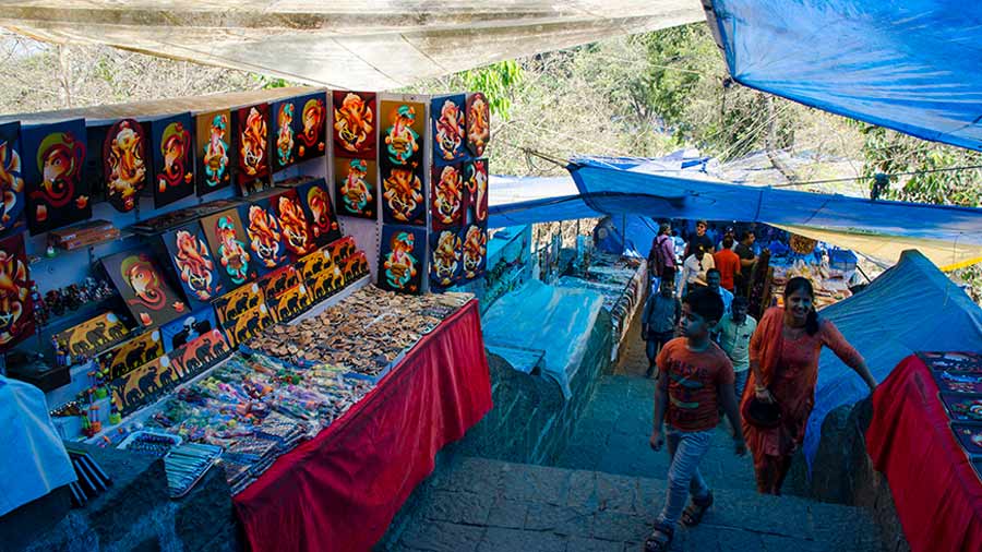 The path leading to the Elephanta Caves is lined with souvenir shops 