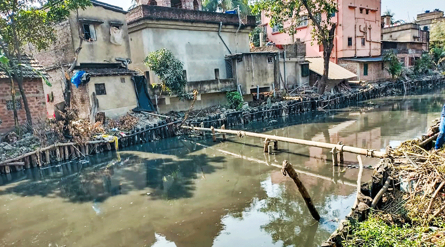 A makeshift bridge on the upper Bagjola canal, which is one of the structures found illegal during an inspection by the irrigation department.