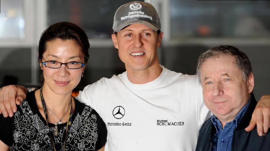 A 2010 picture of Yeoh with former German F1 racing driver Michael Schumacher, and her husband, former Ferrari CEO Jean Todt