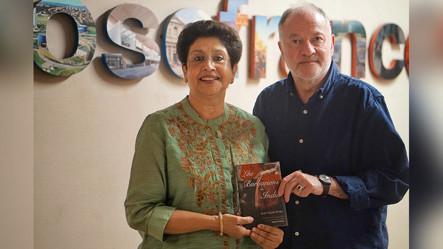 Perrier with Sriparna Chatterjee (left), who translated ‘Like Barbarians in India’ into English