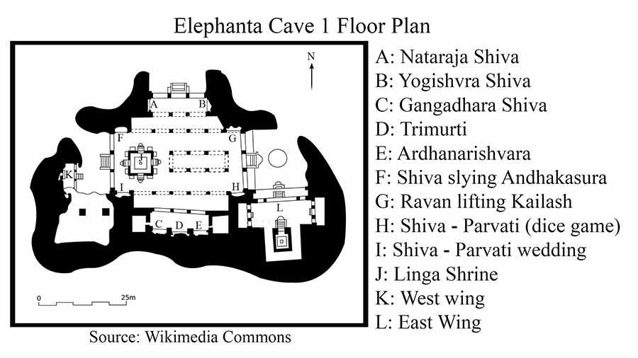 A floor plan of the caves