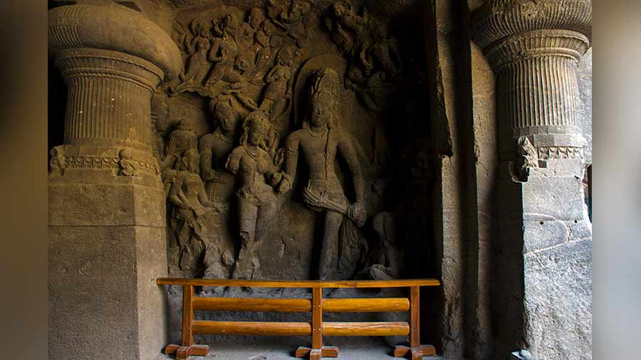 The panel depicting the marriage of Shiva and Parvati