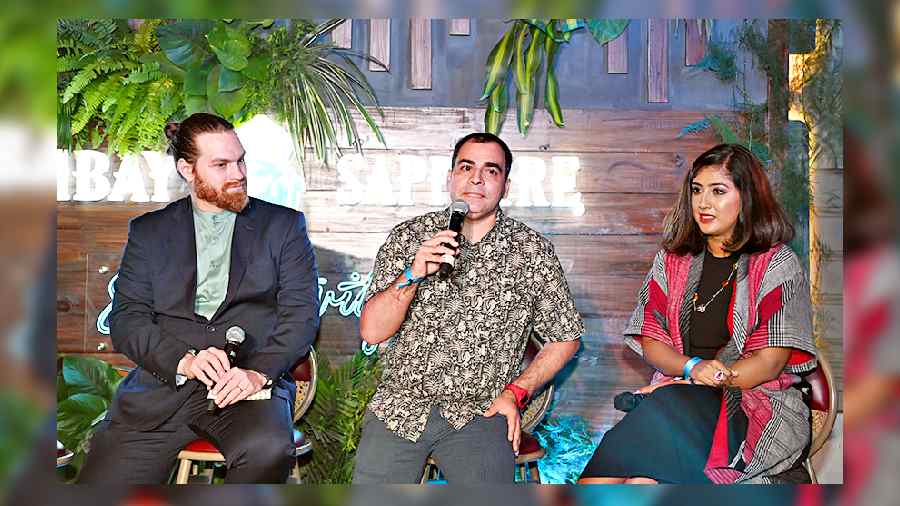 (L-R) Jonas Ax, advocacy lead, Bacardi; Dhiraj Arora and Priti Sen Arora, co-founders, Karma Kettle