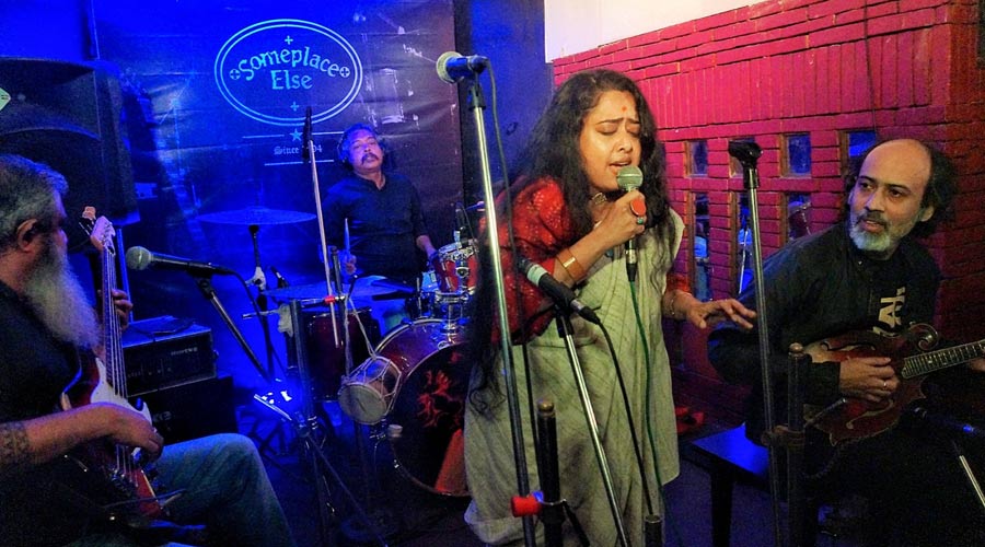 Fiddler’s Green in performance. (From left) Shamik Chatterjee, Ritoban Das, Dipannita Acharya and Diptanshu Roy