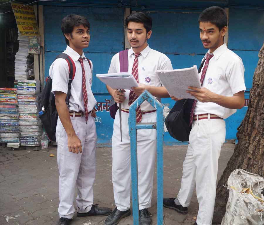 Students on Tuesday morning assembled at the examination centre early and revised till the last minute     