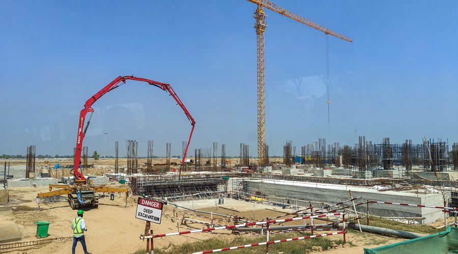 Vertical construction at the Noida International Airport site and on track for timely completion by end of 2024, in Noida.