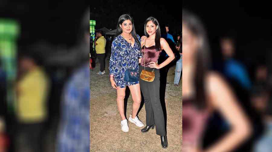 Friends Tulip Dutta (left) and Sanghamitra Bhattacharya were all for blending style with comfort. While Tulip looked sleek in a wine-red corset top with black pants which she paired with boots, Sanghamitra chose an easybreezy blue-and-white dress paired with sneakers.