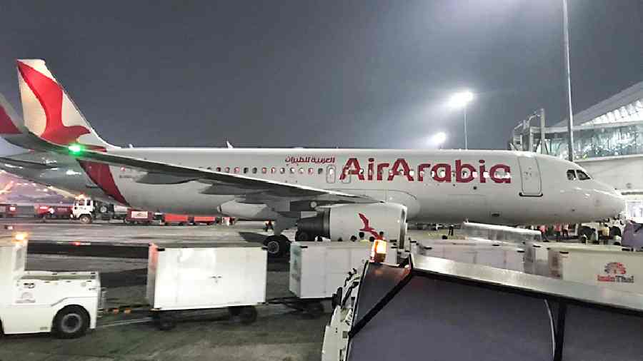 The Air Arabia flight at Kolkata airport on Wednesday evening