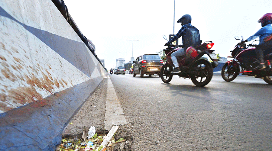 A clogged water outlet on the Parama flyover on Thursday.