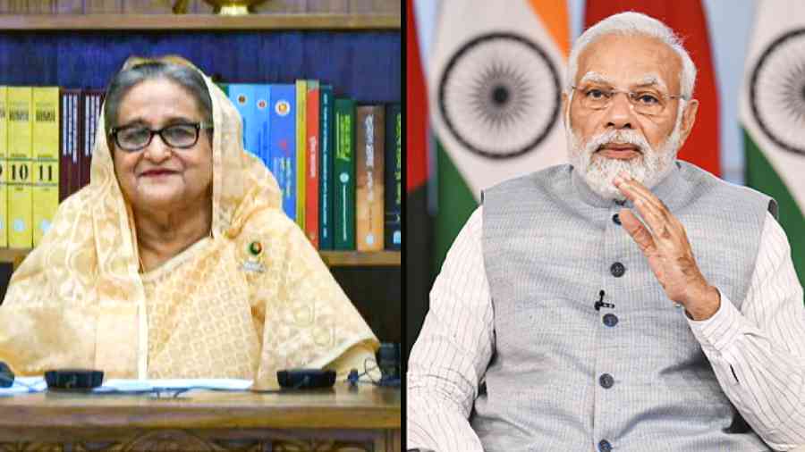 Hasina and Modi during the virtual inauguration on Saturday