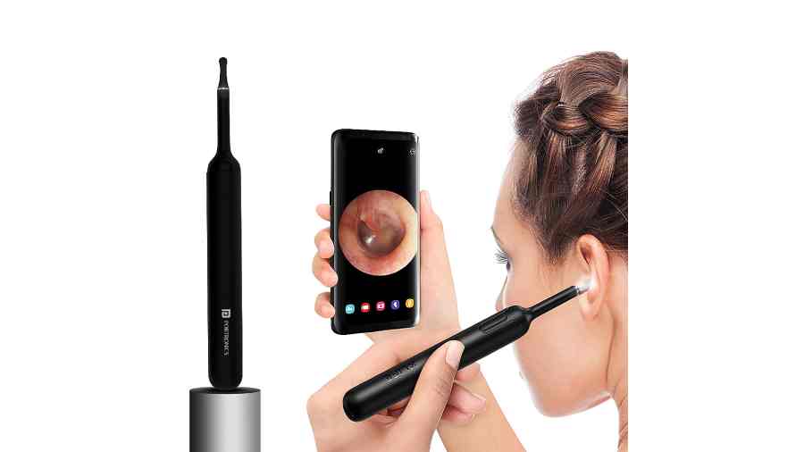 An otoscope is a medical device used to look into the ear canal and  eardrum. It consists of a handle and a head containing a light source and a  simple low-power magnifying