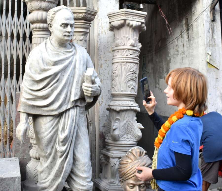 A child was spotted clicking photographs of Vidyasagar's statue at Kumartuli on Monday     