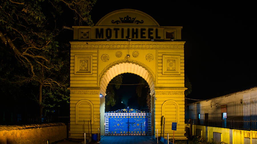 Illuminated gateway of Motijheel Park 