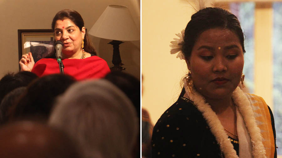 (Left) Priti Patel’s presentation, ‘Ishanou’, made the audience relate to the natural spirituality of Manipuri tradition; (right) Mongphaimayum Saitabala Devi took the audience through the process of eternal creation, in ‘Ishanou’