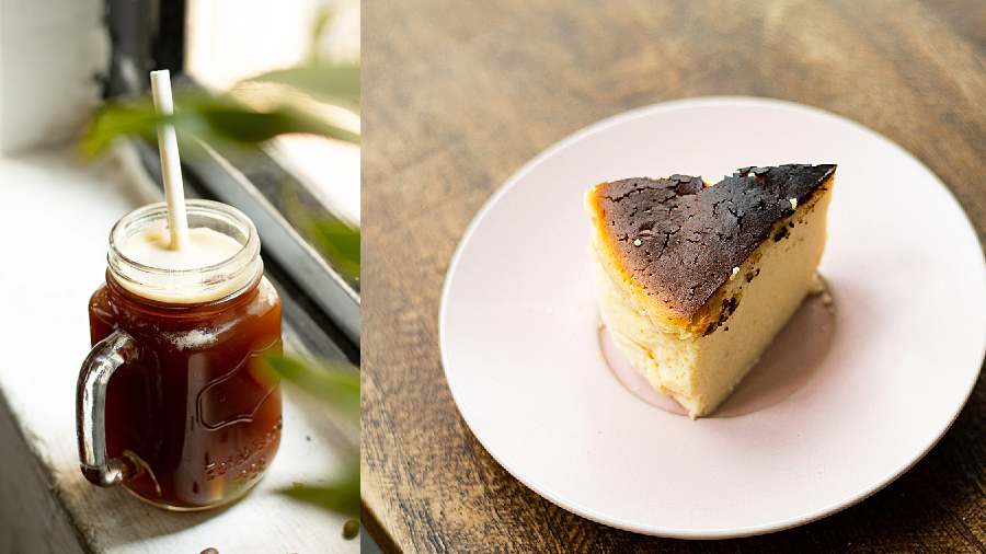 Cold Brew Coffee (left) and Basque Cheesecake: A crust-free cheesecake with a burnt top and creamy centre. This one’s a major Instagram sensation (right)