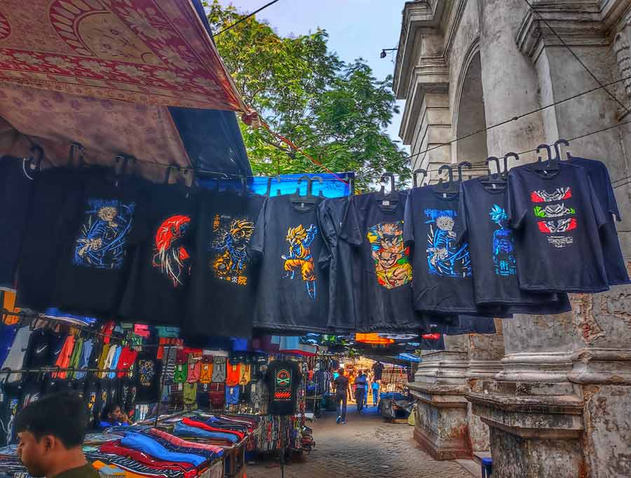 Anime and Manga T-shirts on display at stalls near Indian Museum  