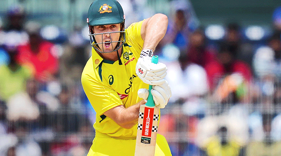 Man of the Series Mitchell Marsh during his run-a-ball 47, top-scoring for Australia in the final ODI, in Chennai on Wednesday.
