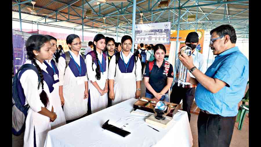 Students at the Regional Meteorological Centre in Alipore on Thursday. 