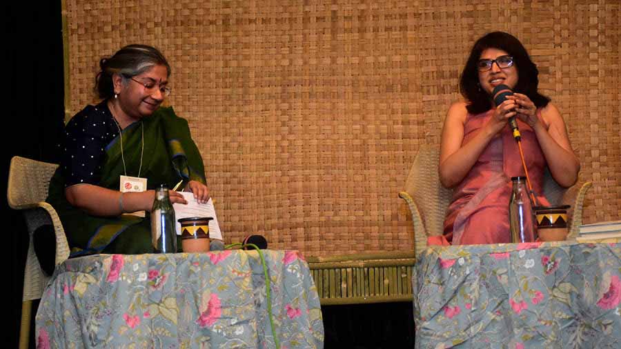 Ananya Dutta Gupta (left) and Sumana Roy talk during the session My Natural World