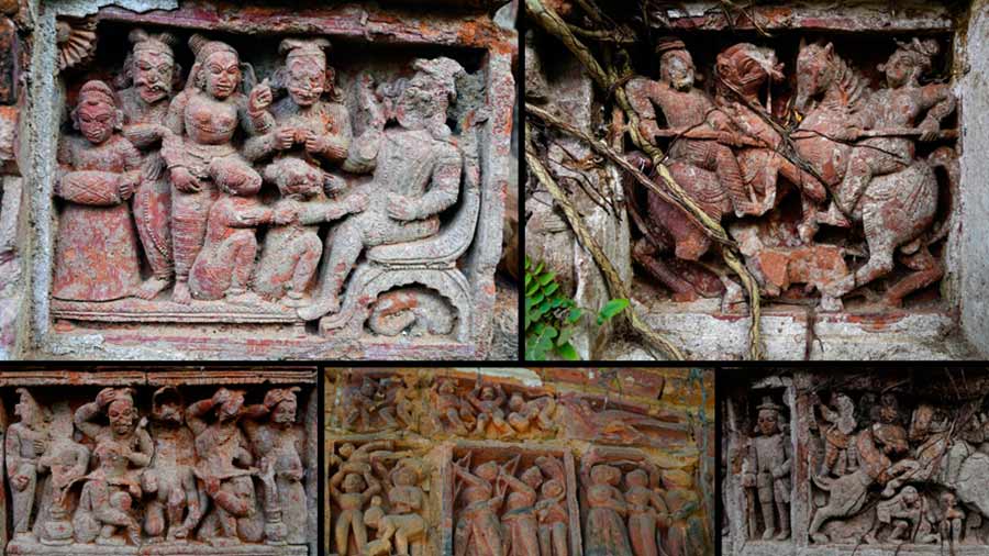 Terracotta panels on the walls of Nandadulal temple at Halisahar