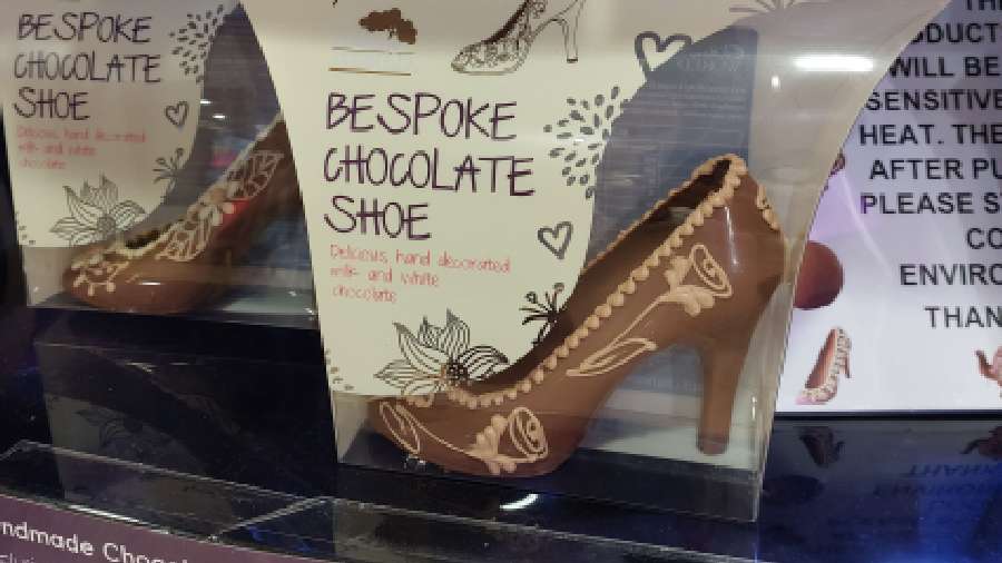 A bespoke chocolate shoe at the Cadbury World shop, priced £9.95
