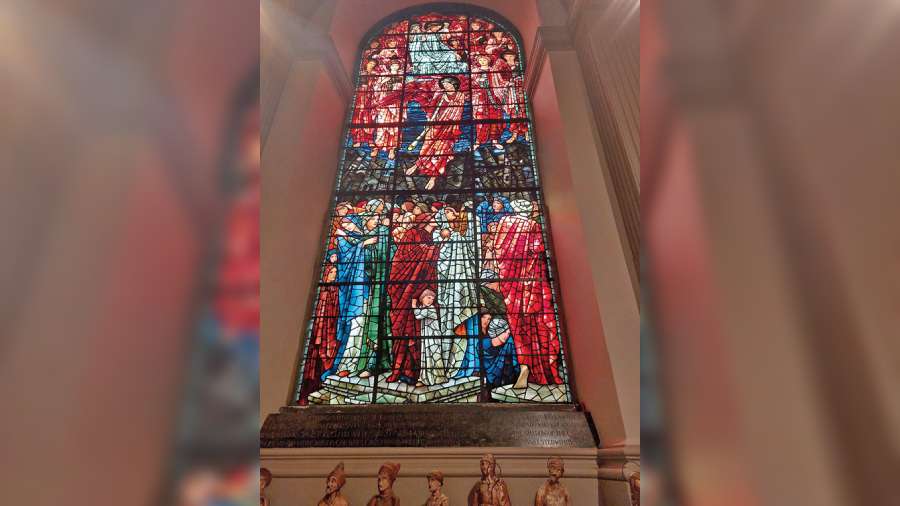 The Last Judgment, a stained glass pre-Raphaelite classic, by Edward Burne-Jones at St. Philip’s Cathedral