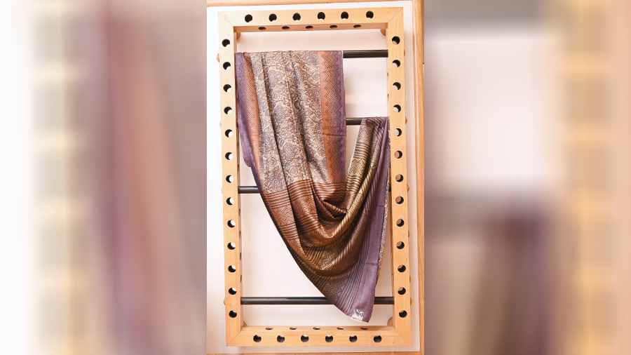Drape yourself in this block-printed tussore sari whose multitude of earthy colours and detailed mix of geometric and traditional designs give it a unique and timeless appeal. Rs 18,500