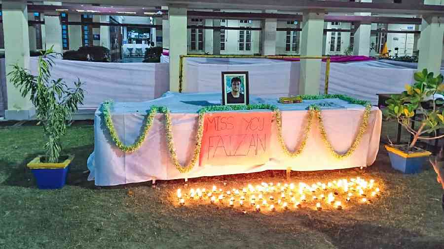 File picture of a memorial service for Faizan Ahmed at the Lala Lajpat Rai Hall of Residence at IIT Kharagpur in October 2022