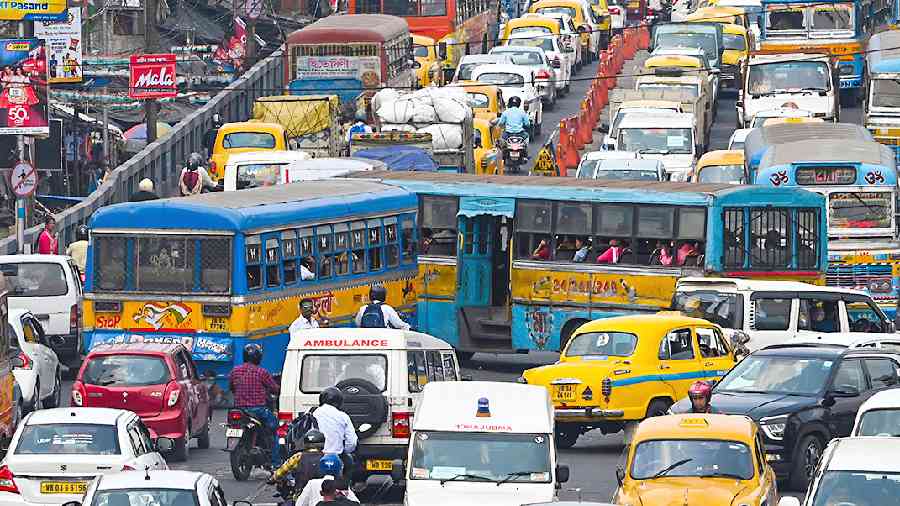 The Sealdah flyover chock-a-block with vehicles on Wednesday afternoon