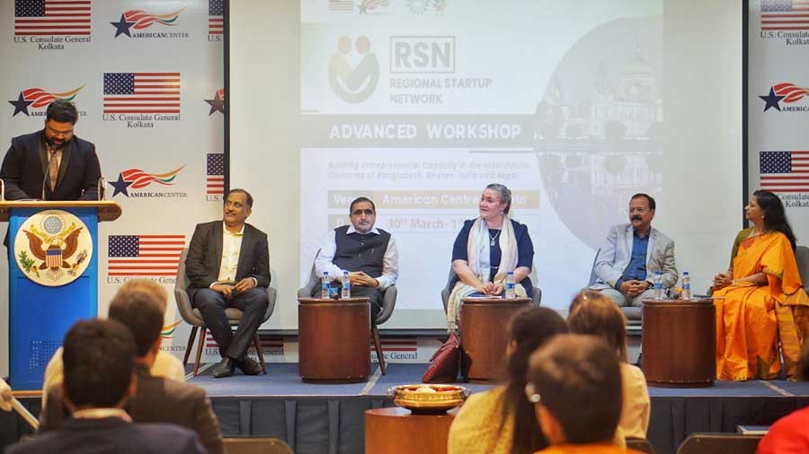 (L-R)  Mrutyunjay Suar, chief executive officer, KIIT- TBI; Ashok Dhar, former president, petroleum business; Melinda Pavek, US consul-general; Vishnu S Baldwa, managing director, Indorama and Surekha Routray, head- social incubation, KIIT – TBI