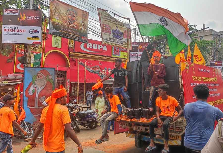  A rally on the occasion of Ram Navami was conducted in front of Hanuman Mandir on Dum Dum Road on Thursday  