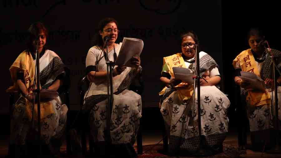 An audio drama being staged in course of the Taal Betaal programme at Rabindra Okakura Bhavan
