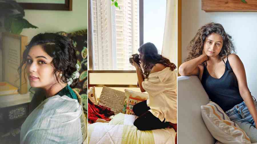 (L-R) Ritabhari channels her grandmother in this frame; Chitrangada, the photographer, clicking sister Ritabhari, the subject and Chitrangada Satarupa