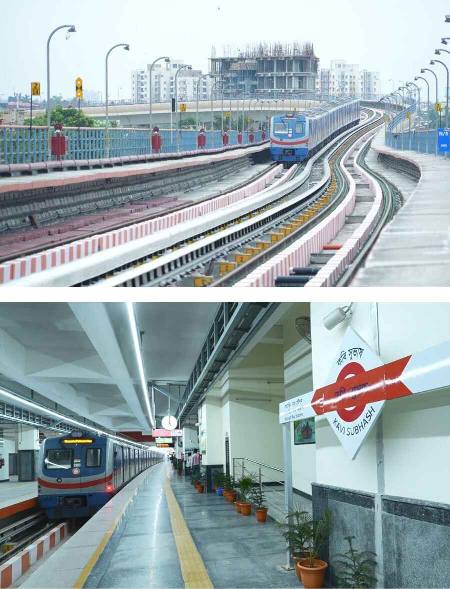 Trial runs were conducted today by Kolkata Metro on the Kavi Subhash to Hemanta Mukhopadhyay stretch to check all parameters before commercial services begin. These photographs of the trial runs were posted by Metro Railway Kolkata on their social media handles.