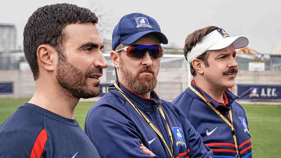 Brett Goldstein, Brendan Hunt and Jason Sudeikis in the third and final season of Ted Lasso