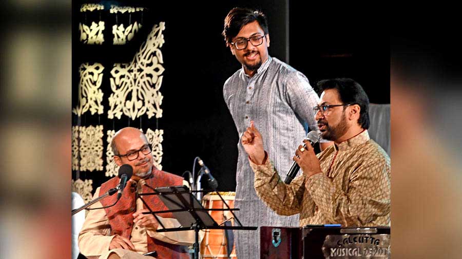 Akash Bhattacharya, Manomay’s son, launched his first composition at Rabindra Sadan
