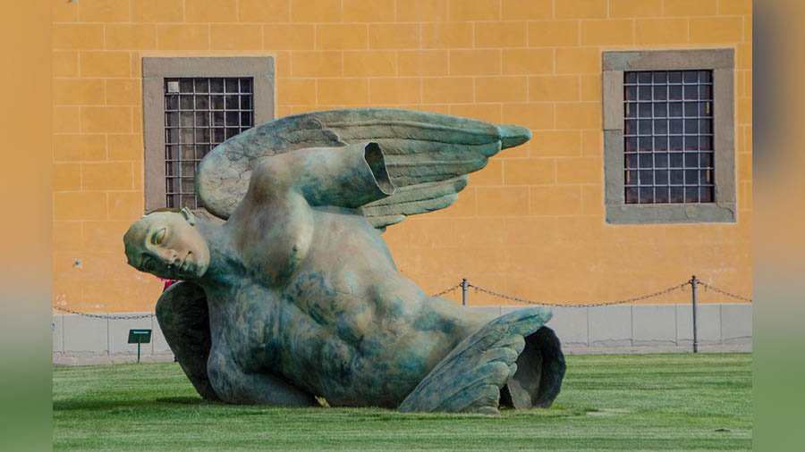 The Fall of Icarus, in bronze