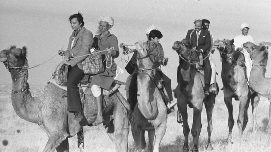The famous camel riding scene from the screen adaptation of ‘Sonar Kella’ directed by Satyajit Ray
