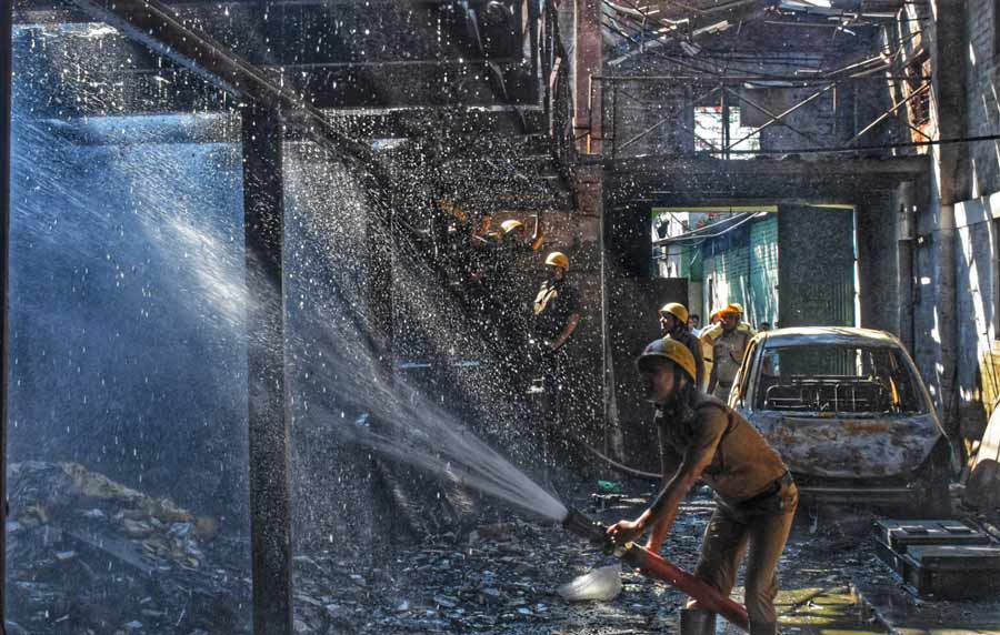 A fire broke out at a printing factory on Debendra Chandra Dey Road, Tangra on Tuesday  